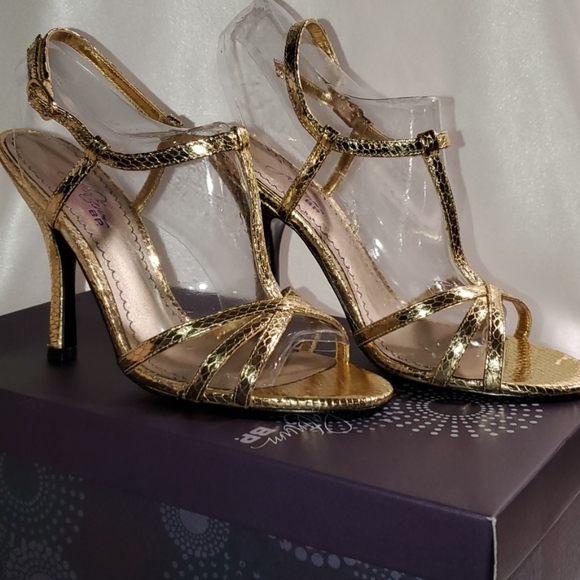 BP Platinum (Nordstrom) Gold Snake Skin Heels - Picture 2 of 5